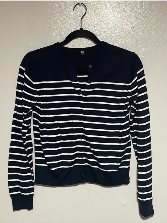 Uniqlo Sweaters - Uniqlo Navy and White Striped Button Cardigan